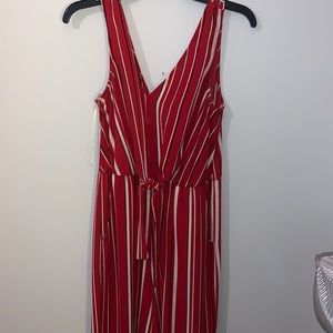 Red, black and white striped jumpsuit